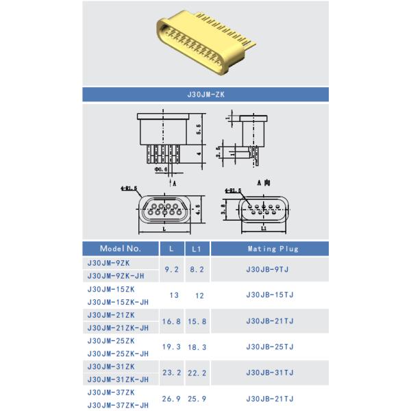 Micro Rectangle MDM D Sub 9 Pins Connector Hermetic Sockets