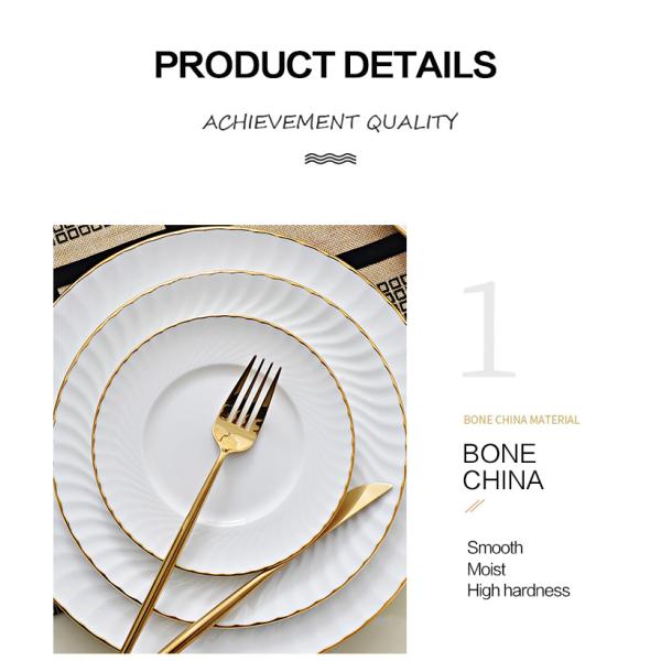 Gold line White Bone china embossed tableware Wedding Ceramic charger plate Dinner plate dish bowl mug coffee cup freely