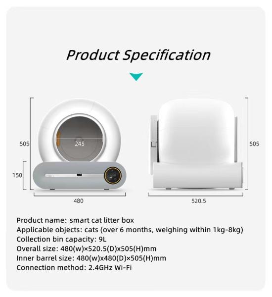 9L Smart Cat Toilet PP PS Smart Self Cleaning Litter Box 900ml