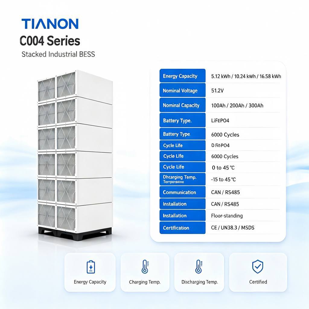 314 Series Stackable Industrial LiFePO4 Battery 768V 112kWh 241kWh High Voltage Commercial ESS TIANON