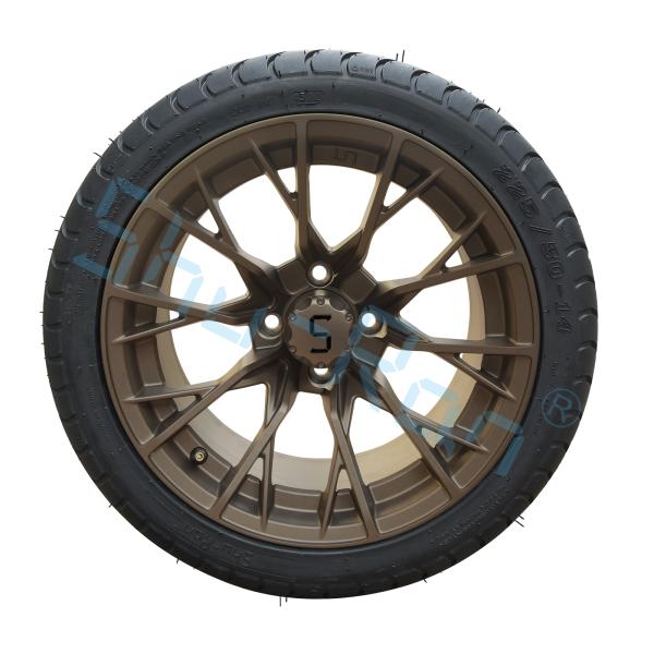 Custom 14'' Bronze Wheels, 225/30-14 Street DOT Approved Tries For Golf Cart ATV