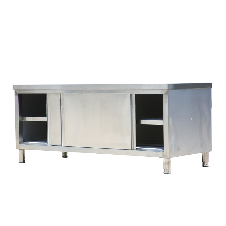 Customized Size Stainless Steel 201/304 Workbench with Sliding Door Design for Commercial Kitchen