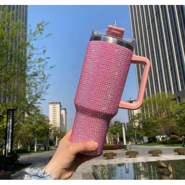 Customizable Reusable Cold Color 300ml/400ml Double Wall Cup with Diamond Studded Lid