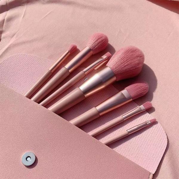 Soft Powder Blush Eyeshadow Brush Beauty Kit with 7-Piece Nude Pink Makeup Brush Set