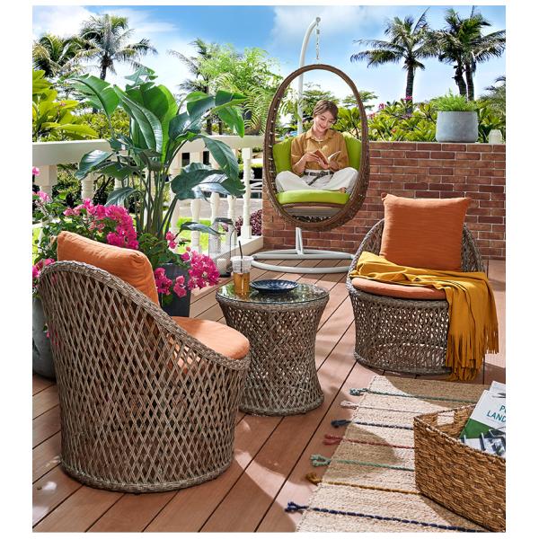 Outdoor Furniture Rattan Garden Chairs Set 3pcs Wicker Coffee Table And Chair Set