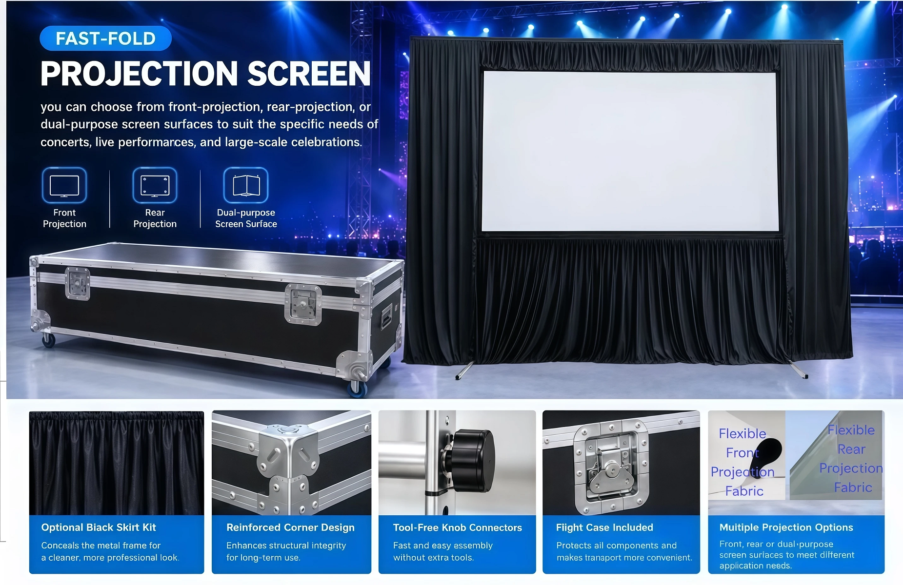 Portable Fast Fold Projection Screen with Front and Rear Projection Fabric and Aircraft Grade Aluminum Frame for Tool-Free Assembly