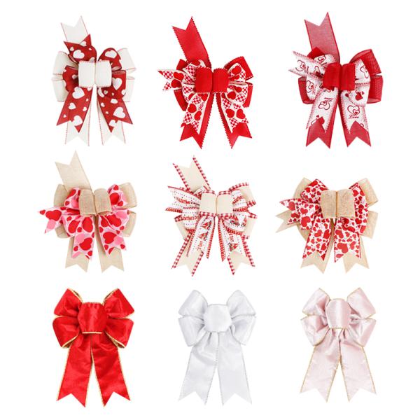 2024 Arcos de cinta grande con borde de alambre Arco de corazón impreso Decoración de San Valentín hecha a mano