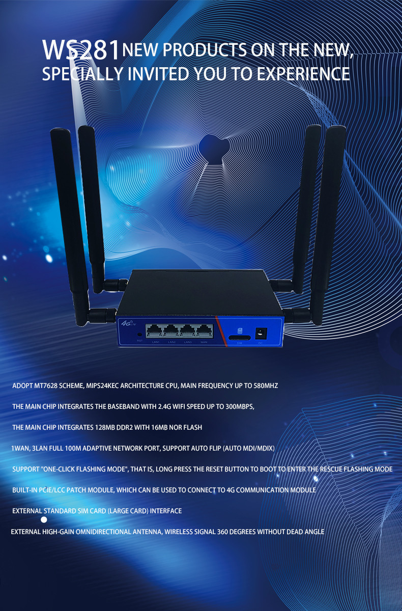 4 маршрутизатора 4g внешних антенн промышленных откалывают систему MT7628 Openwrt со слотом SIM