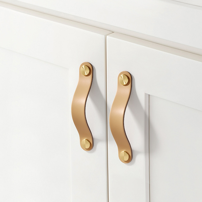 Contemporary Modern Leather Cabinet Knobs Metal Button Drawer Handles for Home Decor & Children's Room Wardrobe Dresser Knobs