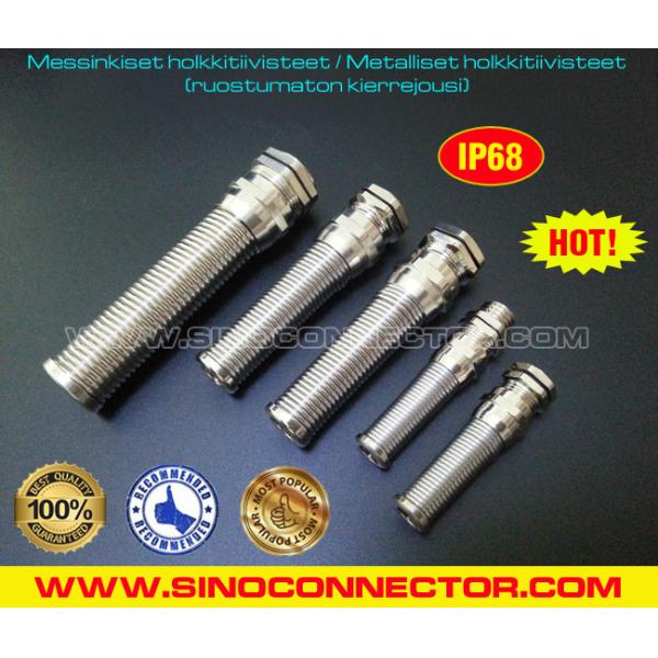 Flexible Cable Gland Metric Nickel-Plated Brass Waterproof IP68 with Spiral Anti-Bending Protector