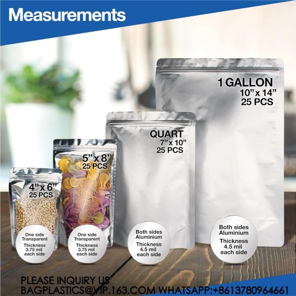 Large Mylar Bags 1 Gallon(10x14), 7x10 & 5x8, 4x6 With 1 Side Clear - (25 Pcs Each) Stand Up Mylar Bags