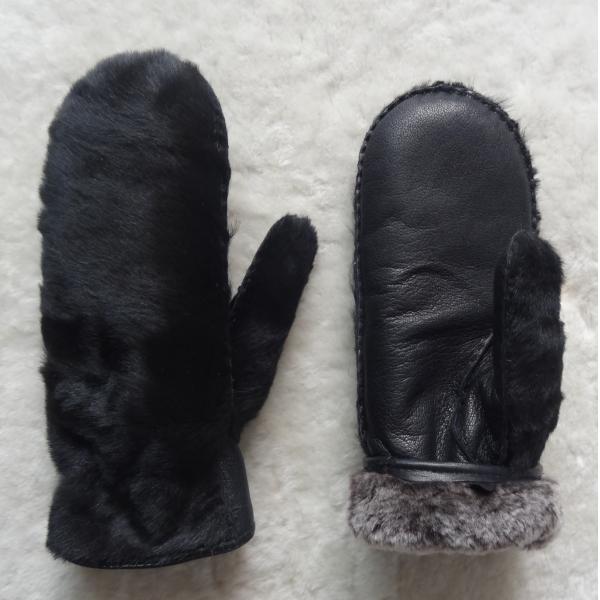 Sheep Skin Double Face Leather Mitten Gloves Black Color Grace Appearances