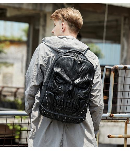 3D PU LEATHER SKULL BACKPACK - BACK PACKS STEAM PUNK RIVET PERSONALITY TRAVEL BAGPACK COLLEGE/HIGH SCHOOL BAGS BOOKBAG