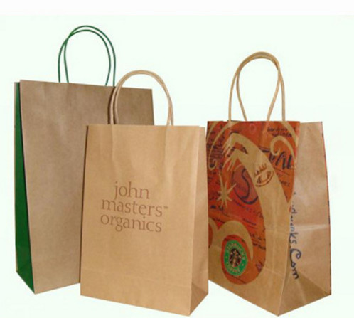 Letter Cartoon Pattern Large Gift Bag, Logo Print Brown Kraft Food Packaging Paper Bags with Rope Tote