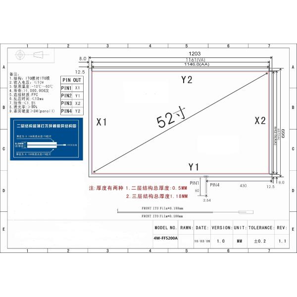 4 экран панели касания провода F/F сопротивляющий для дисплея/компьютера LCD 52 дюймов