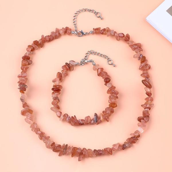 Handmade Adjustable Chips Gravel Stone Bracelet Necklace Set Irregular Crystal Healing Energy Jewelry Kit