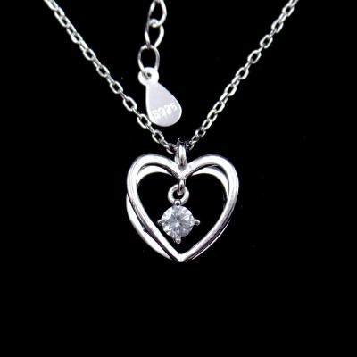 3D Heart Shape Cross Necklace Chain And Hanging Zircon Shining Stone Sterling Silver