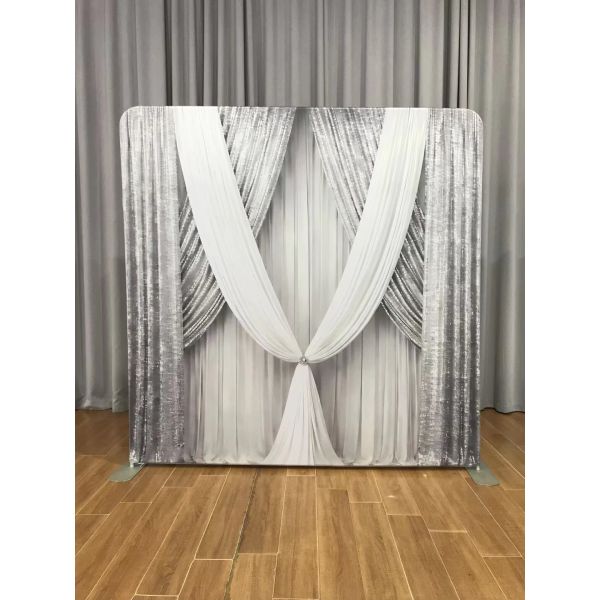 Black Curtain Double-Sided Custom Straight Tension Fabric Backdrop for Event Booth Display with Dye Sublimation Printing
