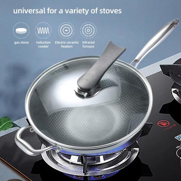Custom OEM/ODM Kitchen Honeycomb Frying Pan 18/8 Stainless Steel Frypan Non Stick Cooking Pan With Glass Lid