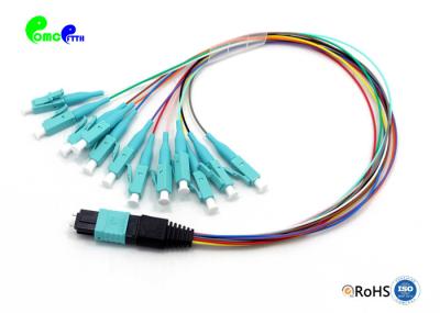 Mâle de la sortance 0.9mm MPO du câble OM3 12F de tronc de MPO à LC UPC avec le pullover de câble de correction de fibre d'Auqe LSZH