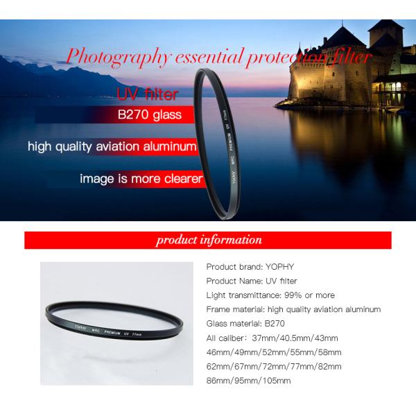 Photography Camera Lens UV Filter , Protection UV Filter With Super Water And Oil Repellent Function