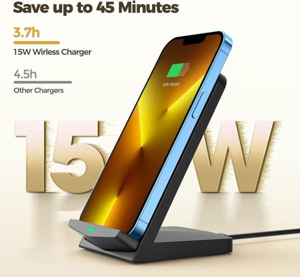 Carregador Wireless [2 Pack],15W Fast Wireless Charging Stand, Carregador Wireless Compatível com iPhone 15/15 Plus/15 Pro Ma