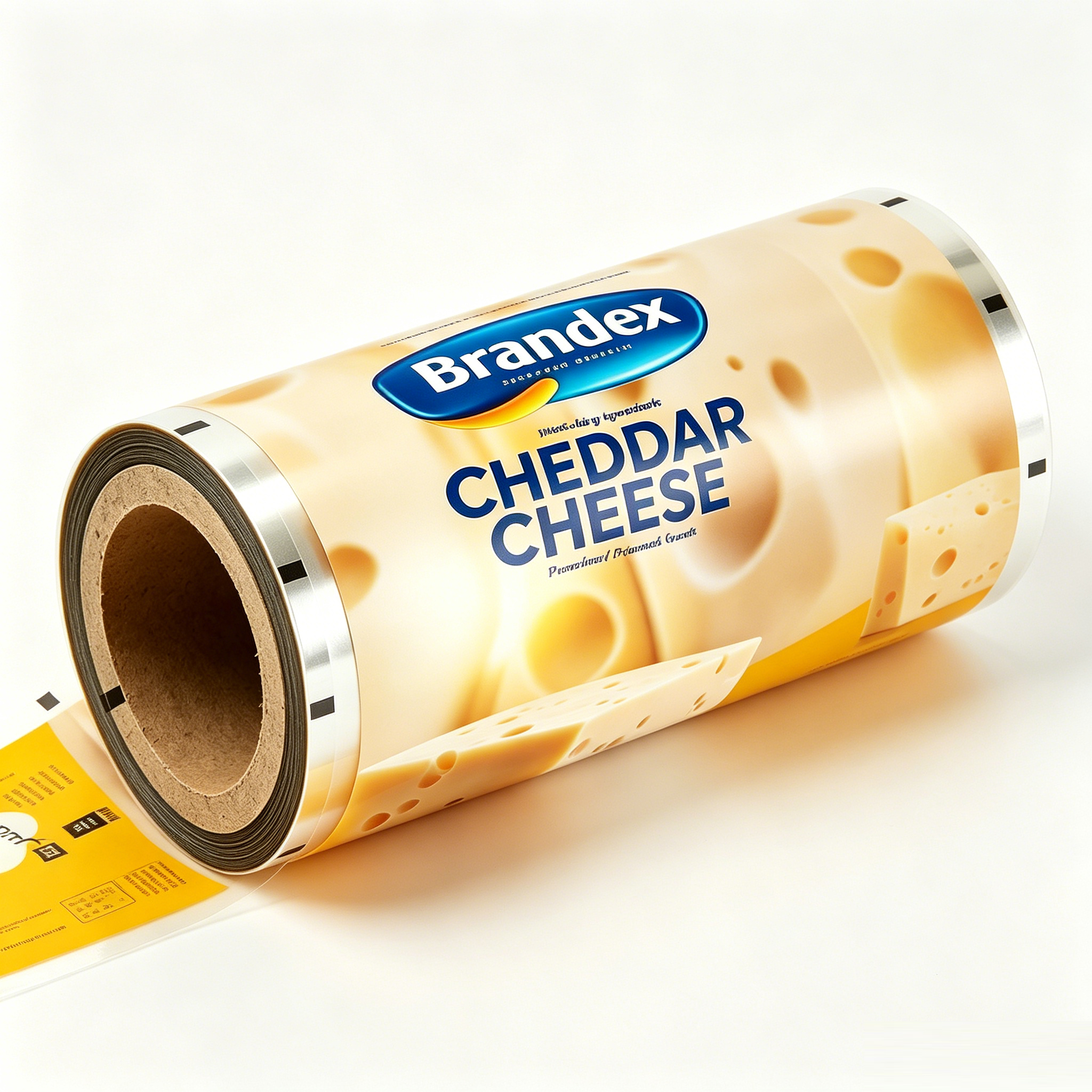 Food Grade Composite Packaging Roll Film For Cheddar Cheese Dairy Product | BOPP/VMPET/PE PET/AL/PE Barrier Laminated Automatic Packing Roll Stock For Yellow Hard Cheese OEM Custom Printed