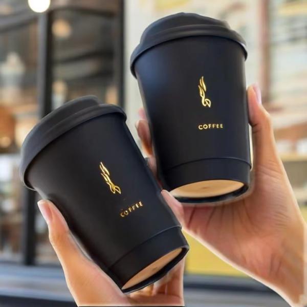 Customize Logo Disposable Biodegradable Coffee Paper Cup Double Ripple Wall Paper Cup for Hot Drinks With Lid and Sleeve