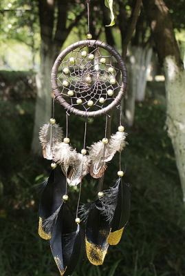 Wind Chimes Indian Style Feather Leather Gold Dream Catcher for Home Decor Hanging Decoration Nice Gift