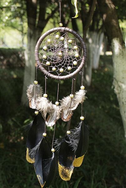 Wind Chimes Indian Style Feather Leather Gold Dream Catcher for Home Decor Hanging Decoration Nice Gift