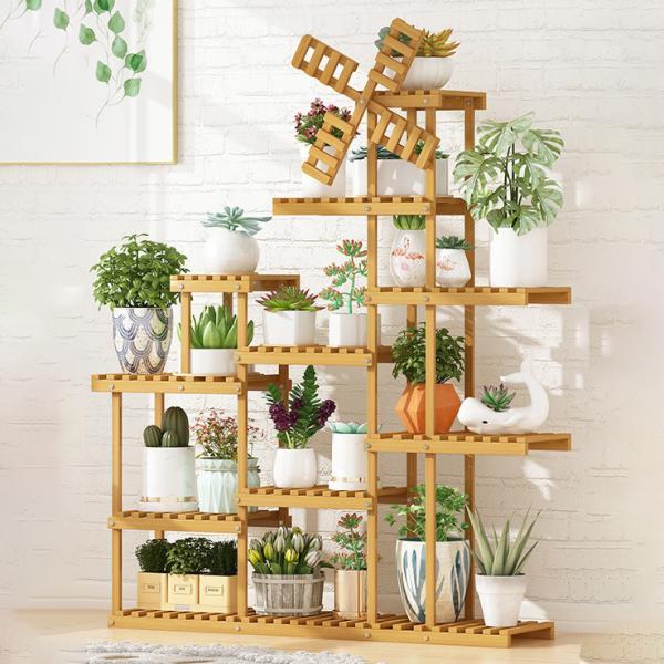 BAMBOO Decorative Flower Pots Stand 5-Layer Wood Display Rack for Green Plants Organizer Shelves Indoor and Outdoor