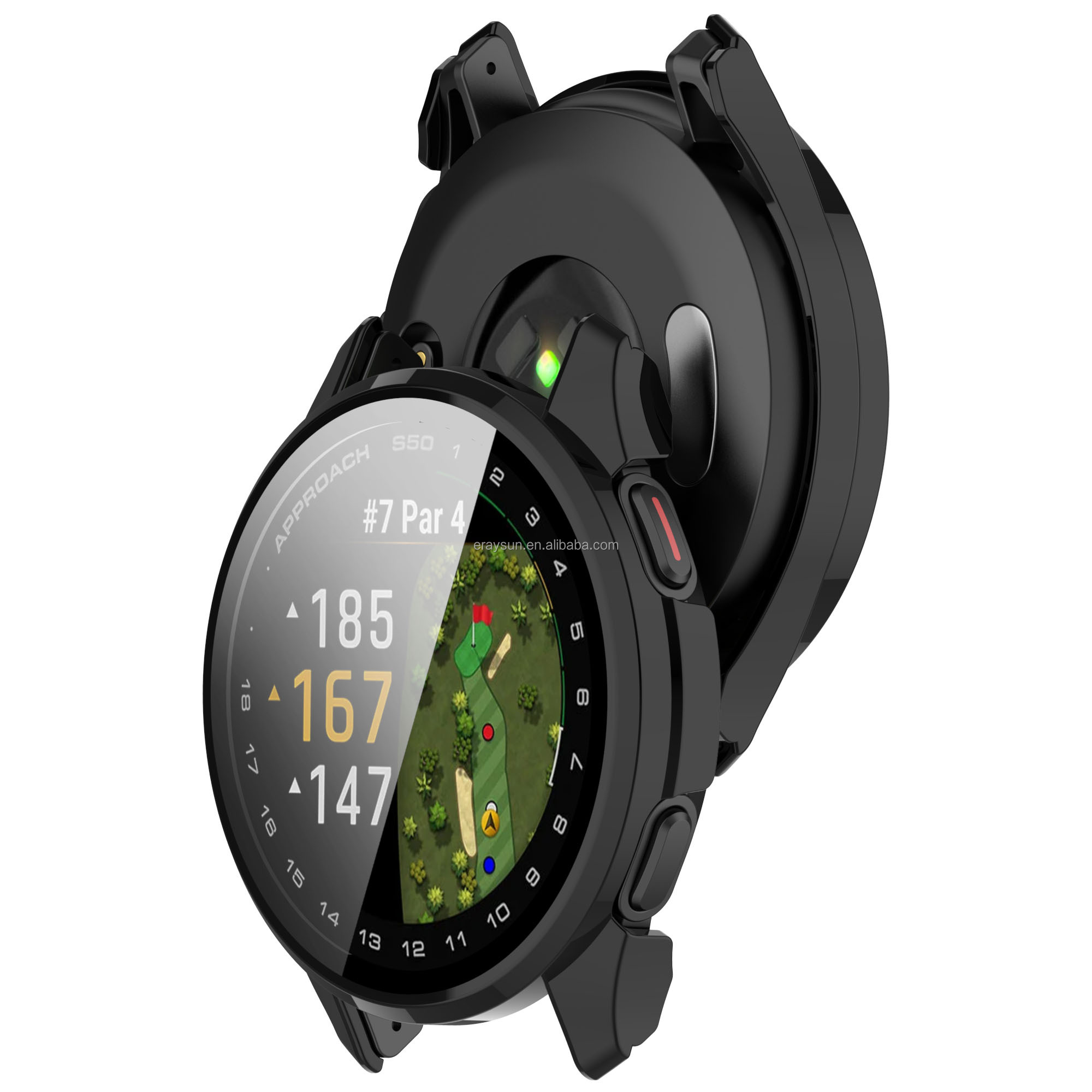 Eraysun Tempered Glass Case for Garmin Approach S50 Watch Full Coverage Bumper Protective Shell Screen Protector