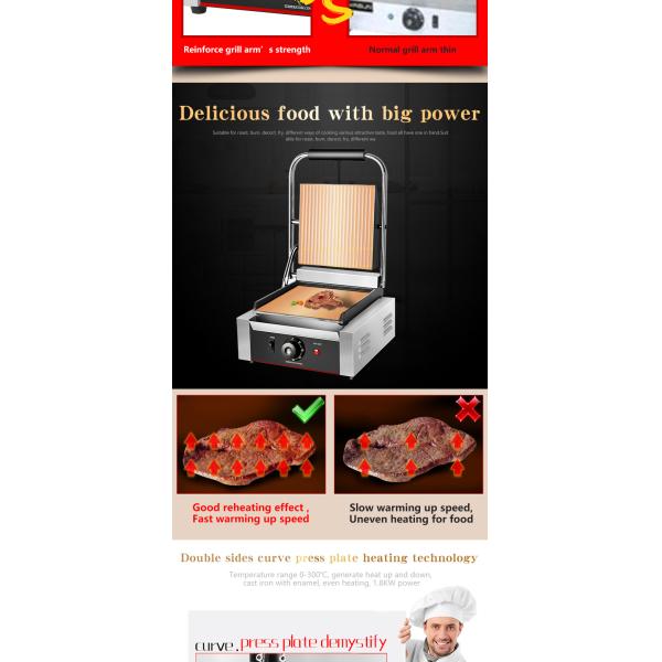 Powerful Electric Burger Grill with Thicken Cast Iron Surface Top Grooved/Bottom Flat