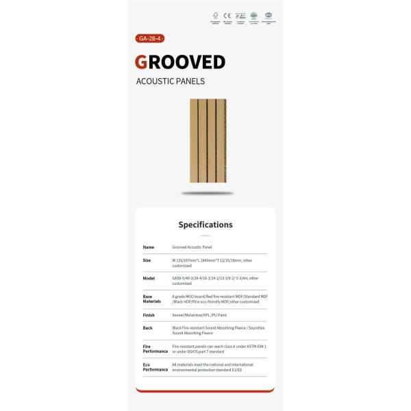 Акустические панели из деревянных волокон MDF с канавками Классический дизайн Звукопоглощающий 2440 мм
