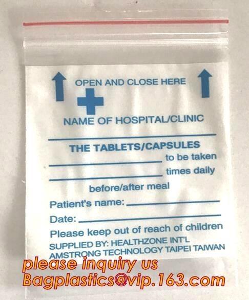 Custom printed LDPE medical Zip lockk pills medicine zipper resealable small plastic bag, medical grade clear plastic zipp