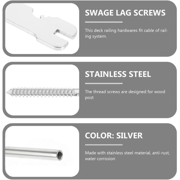 T316 Stainless Steel Cable Railing Hardware with 3/16-inch Stainless Steel Cables and Waterproof Swage Stud Terminal
