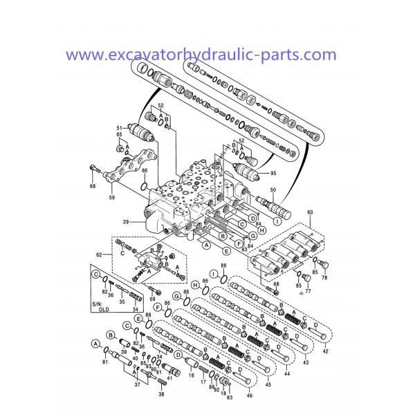 Válvula de escape das peças sobresselentes EX200-5 EX200-3 4372039 da máquina escavadora de Belparts Hitachi