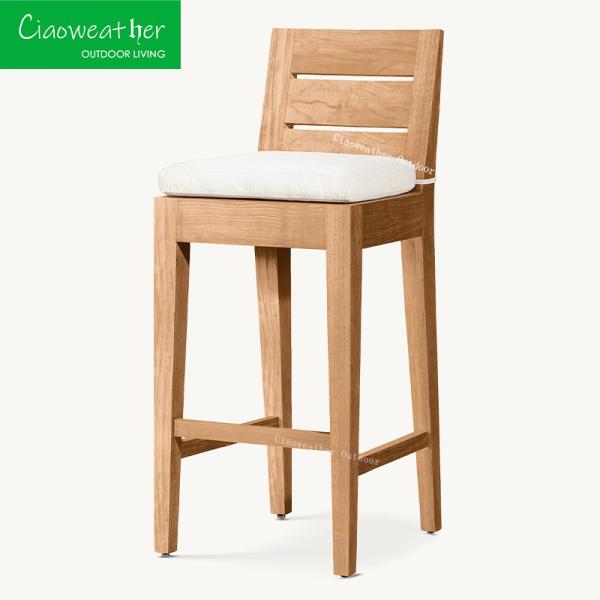 Solid Wood Style Courtyard Teak Wood Chair for Outdoor Garden Patio Hotel Bar Stool