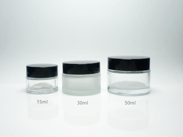 JG-F31 15g 30g 50g empty low profile glass cosmetic jars, wholesale frosted glass cosmetic jars with lids for cosmetics