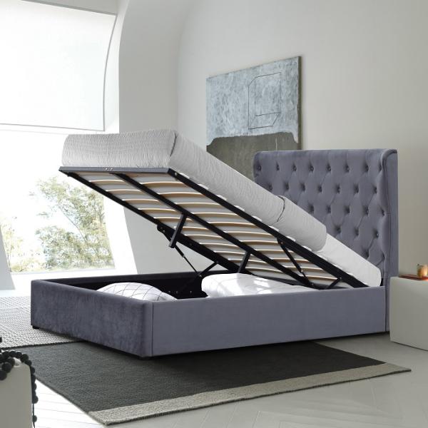 La madera contrachapada del marco de la cama de Grey King Size Upholstered Storage fácil monta con el cabecero de los oídos
