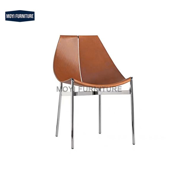 Dining Room Furniture Modern Saddle Leather Chair Stainless Steel Frame Chaise Italian Brown Restaurant Hotel Dining Chair