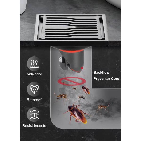 Square Bathroom Shower Floor Drain With Matte Grey Brush Nickel Color