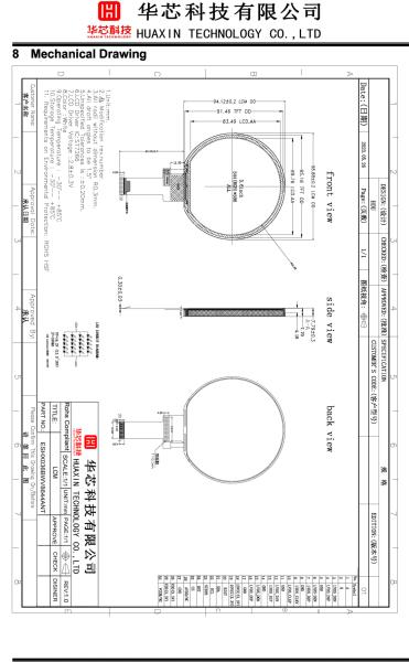 3.6 Inch Round TFT Display 544x506 30PINS LVDS Interface Driving IC ST72566 200cd/M2