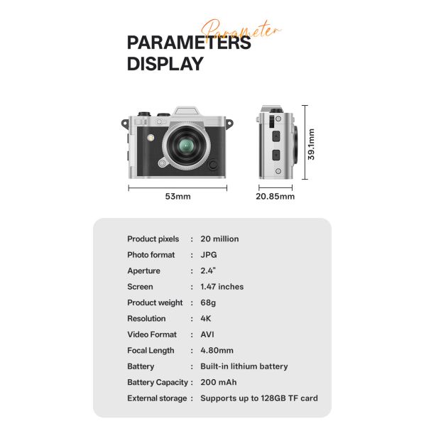 2.7k Video Recording Portable Vintage Mini Digital Camera Keychain