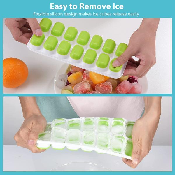 14-Ice Cube Trays TPE PP Material with Easy-Release and Spill-Resistant Removable Lid