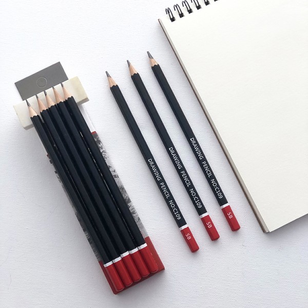 Art supplies wooden black 5B sketch pencil set