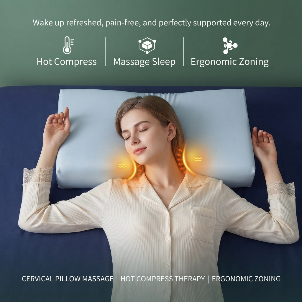 ZN-MP02 Smart Ergonomic Heated Cervical Pillow Massager - 2-in-1 Multifunctional Pain Relief & Deep Sleep Support Pillow for Soreness and Cervical Spine Recovery