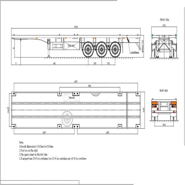 Tandem Skeleton Semi-Trailer 3-Axle Semi Trailer Tread 1820mm Tire Number 8/12/16