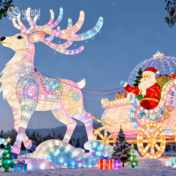 3D Christmas Reindeer Sculpture Lantern for Outdoor Decoration, Shopping Mall Decor