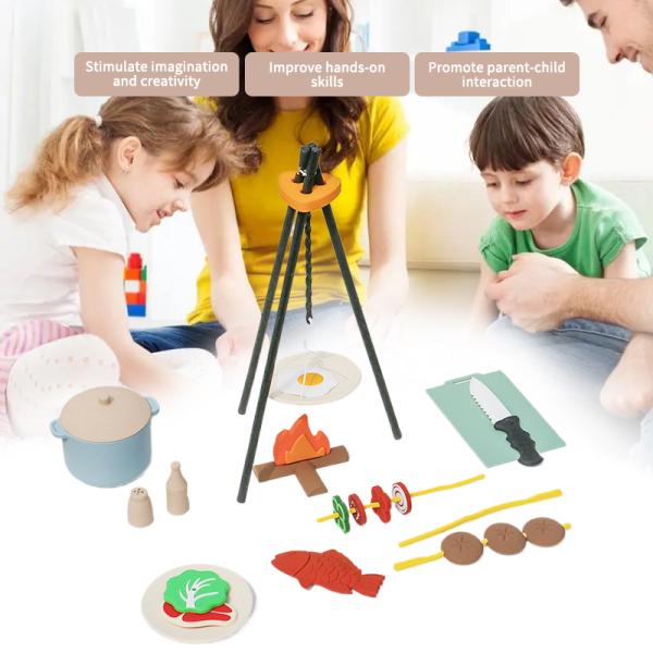 BBQ Barbecue Kitchen Toy Set with Pretend Smoke Kitchen Accessories Play Food Toy for Pretend Play Cooking for Kids
